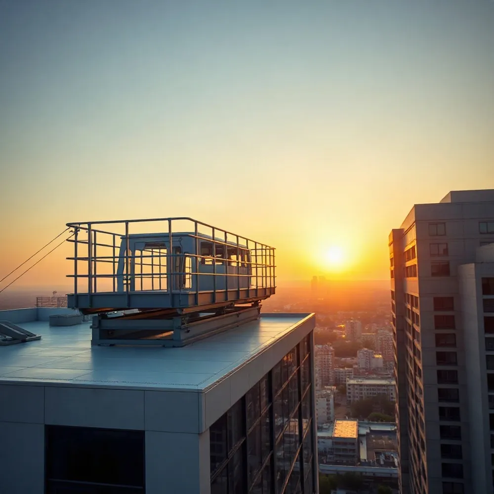 Permanent BMUs travel laterally across the roof and descend the facade in a single controlled motion, covering wide areas efficiently for buildings over 300 feet.