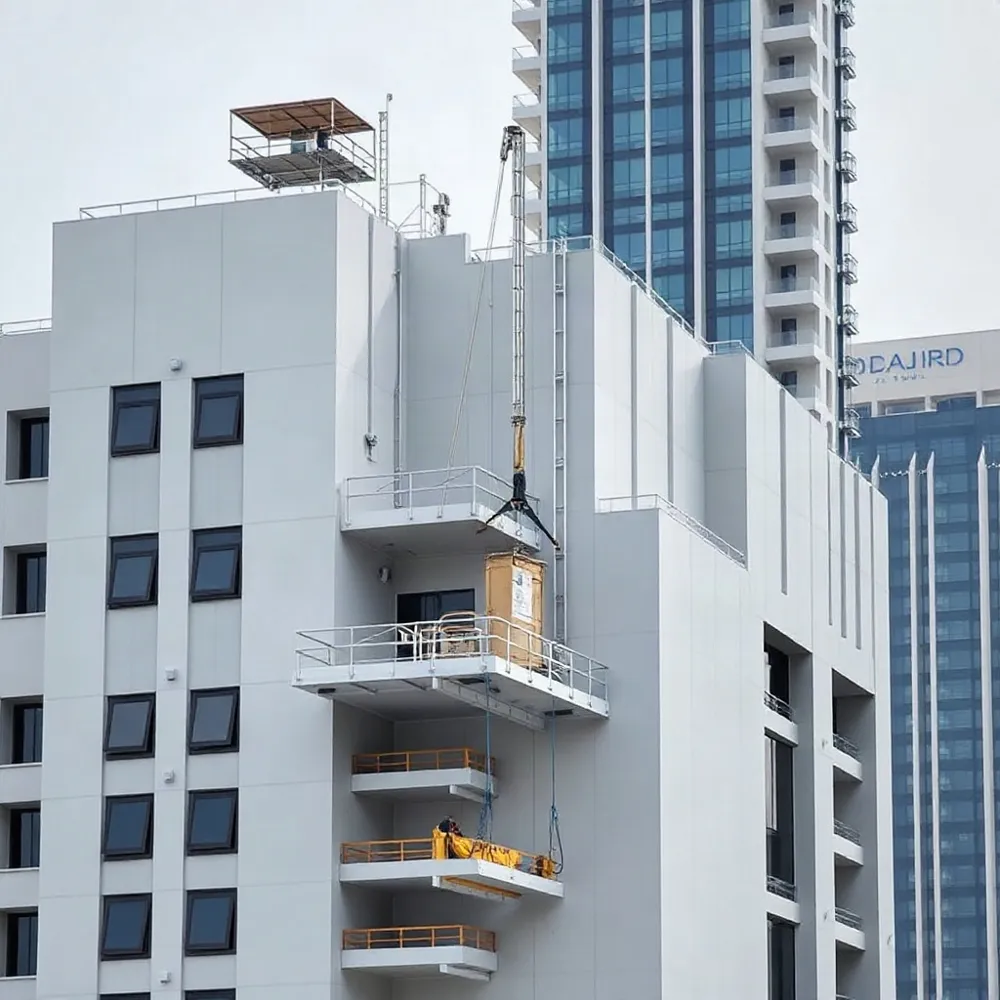 Rails, telescopic jibs and tailored cradles can be configured to reach façades with projections, setbacks and sloped surfaces.