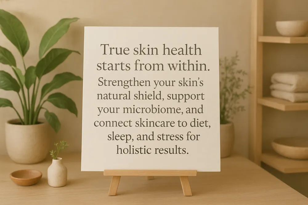 True skin health starts from within. Strengthen your skin's natural shield, support your microbiome, and connect skincare to diet, sleep, and stress for holistic results.