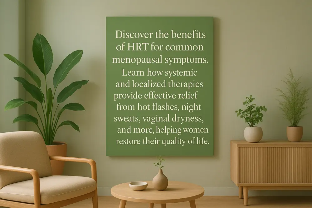 Discover the benefits of HRT for common menopausal symptoms. Learn how systemic and localized therapies provide effective relief from hot flashes, night sweats, vaginal dryness, and more, helping women restore their quality of life.