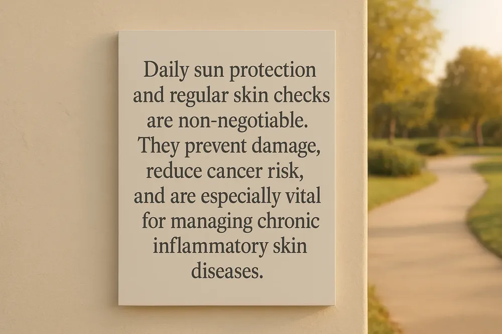 Daily sun protection and regular skin checks are non-negotiable. They prevent damage, reduce cancer risk, and are especially vital for managing chronic inflammatory skin diseases.