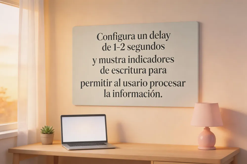 Configura un delay de 1‑2 segundos y muestra indicadores de escritura para permitir al usuario procesar la información.