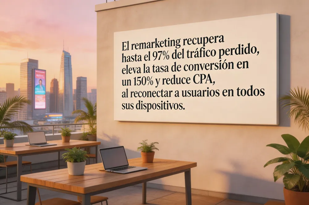 El remarketing recupera hasta el 97 % del tráfico perdido, eleva la tasa de conversión en un 150 % y reduce CPA, al reconectar a usuarios en todos sus dispositivos.