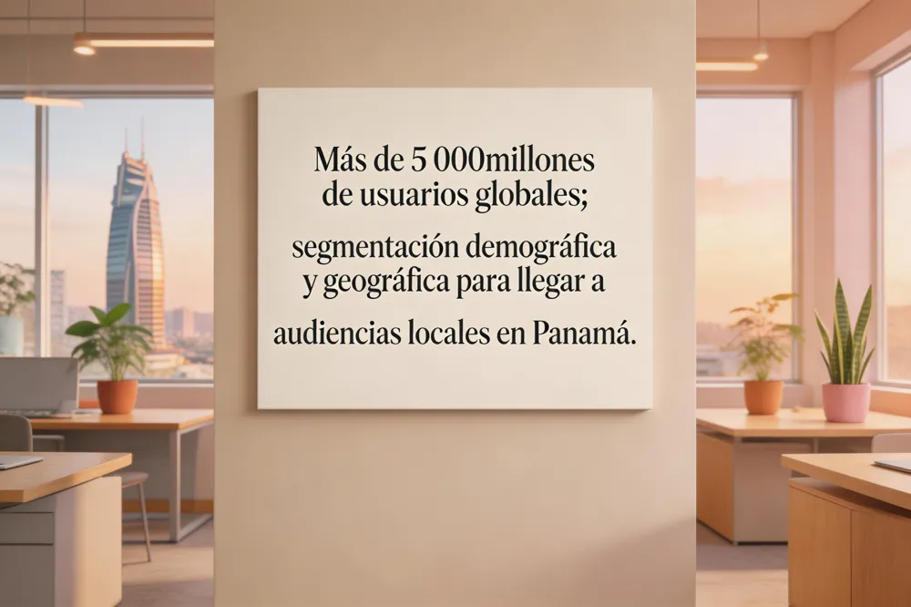Más de 5 000 millones de usuarios globales; segmentación demográfica y geográfica para llegar a audiencias locales en Panamá.