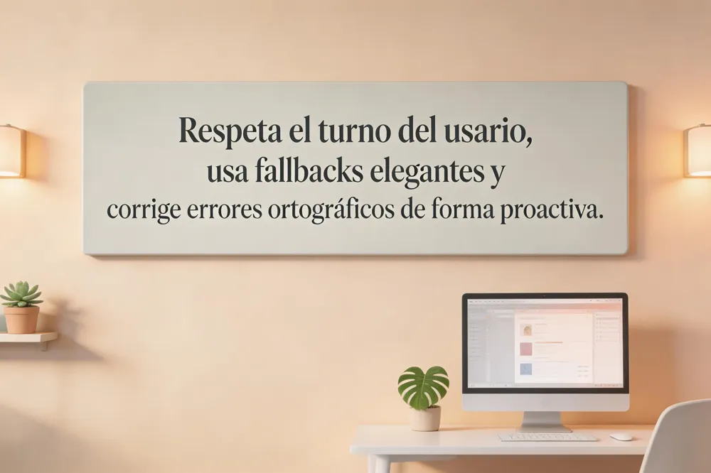 Respeta el turno del usuario, usa fallbacks elegantes y corrige errores ortográficos de forma proactiva.