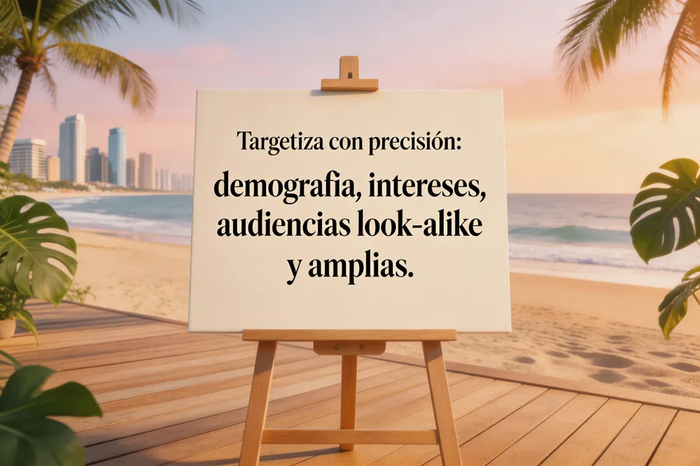 Targetiza con precisión: demografía, intereses, audiencias look‑alike y amplias.