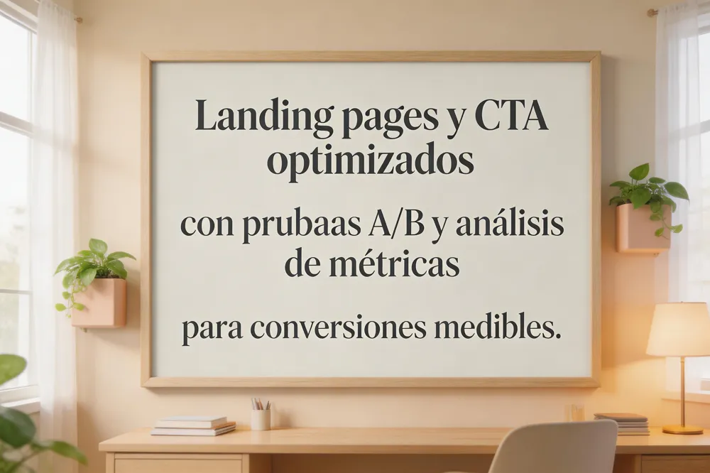 Landing pages y CTA optimizados con pruebas A/B y análisis de métricas para conversiones medibles.