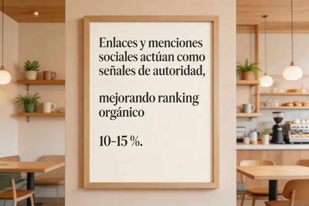 Enlaces y menciones sociales actúan como señales de autoridad, mejorando ranking orgánico 10‑15 %.