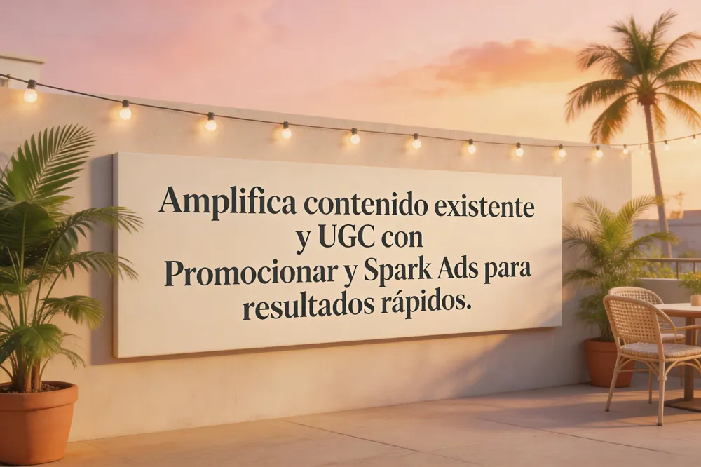 Amplifica contenido existente y UGC con Promocionar y Spark Ads para resultados rápidos.