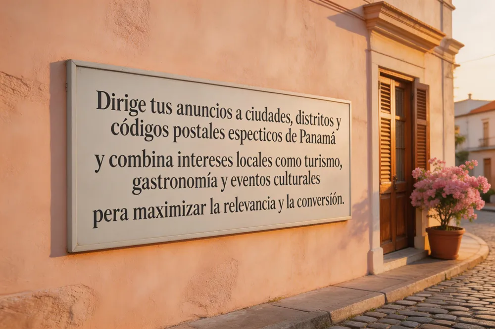 Dirige tus anuncios a ciudades, distritos y códigos postales específicos de Panamá y combina intereses locales como turismo, gastronomía y eventos culturales para maximizar la relevancia y la conversión.