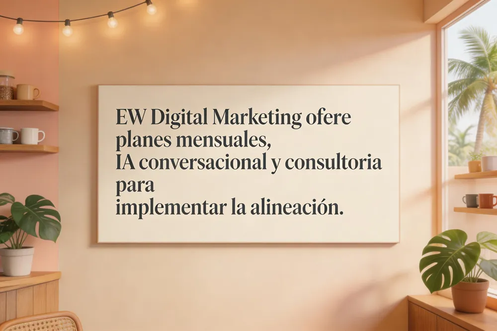 EW Digital Marketing ofrece planes mensuales, IA conversacional y consultoría para implementar la alineación.