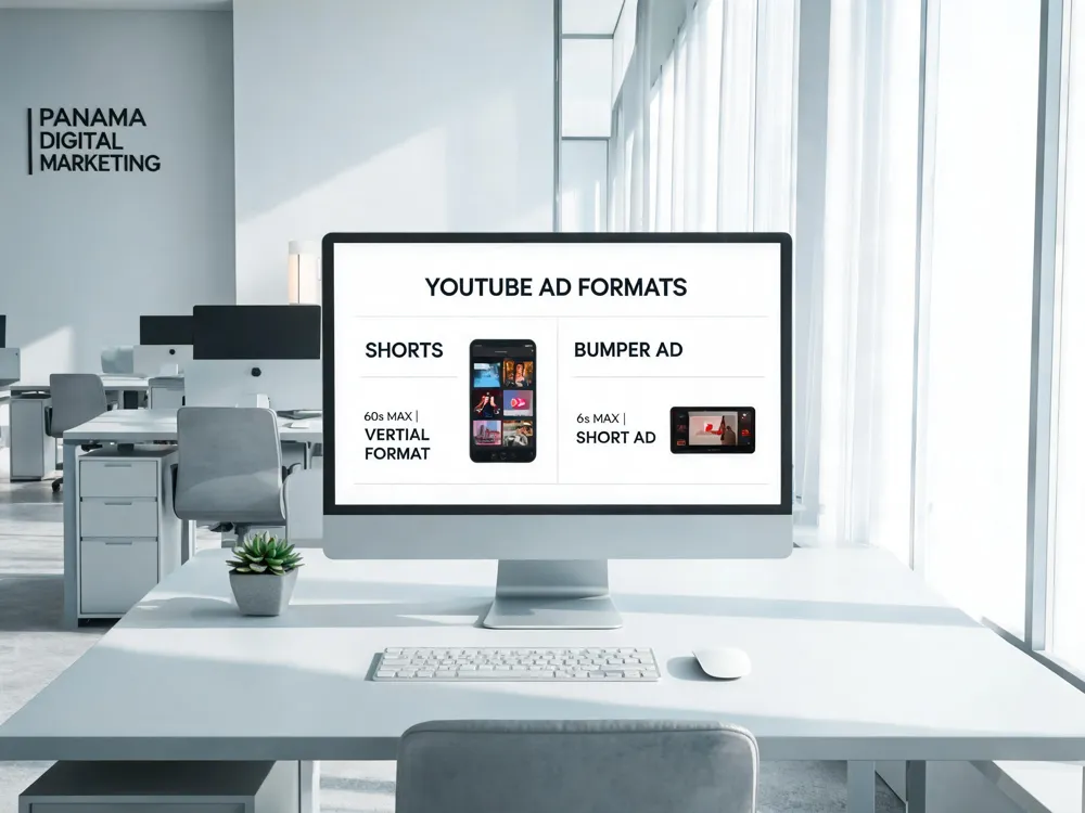 Los anuncios de video en YouTube se dividen en formatos clave como in-stream, bumper y Shorts, cada uno con requisitos técnicos específicos como resolución mínima 720p y formato MP4 recomendado.