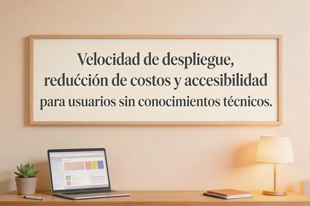 Velocidad de despliegue, reducción de costos y accesibilidad para usuarios sin conocimientos técnicos.