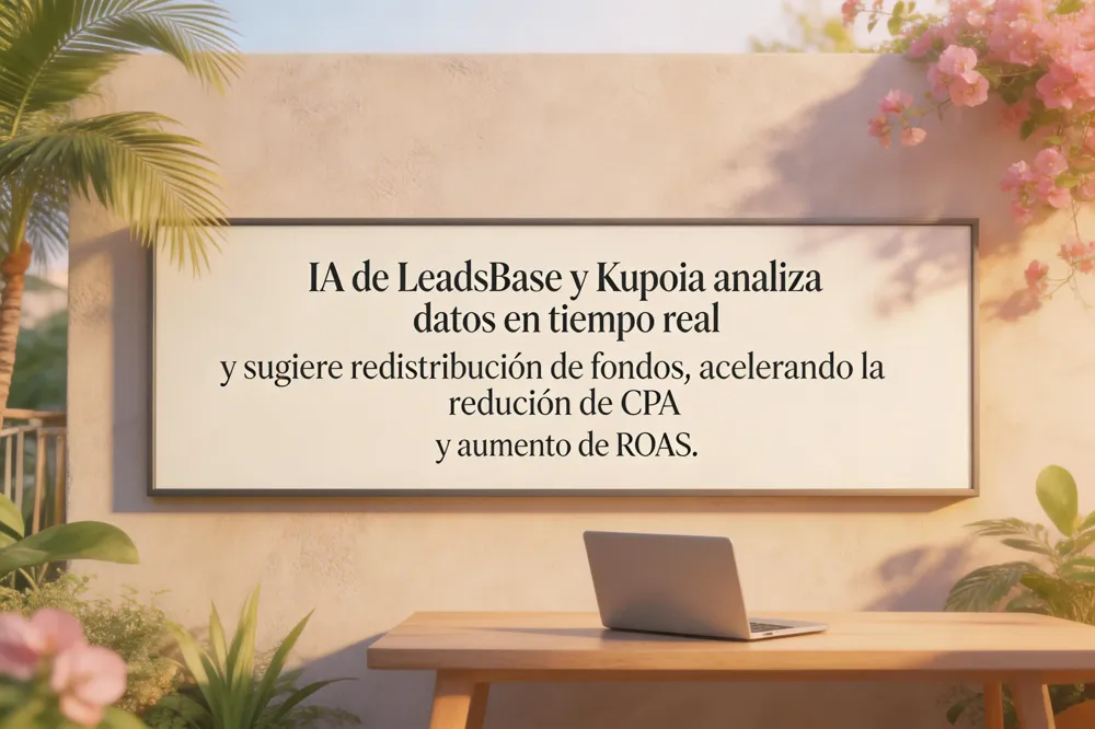 IA de LeadsBase y Kupoia analiza datos en tiempo real y sugiere redistribución de fondos, acelerando la reducción de CPA y aumento de ROAS.