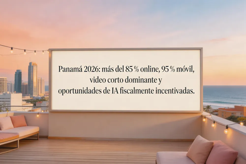 Panamá 2026: más del 85 % online, 95 % móvil, video corto dominante y oportunidades de IA fiscalmente incentivadas.