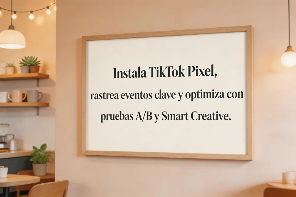 Instala TikTok Pixel, rastrea eventos clave y optimiza con pruebas A/B y Smart Creative.