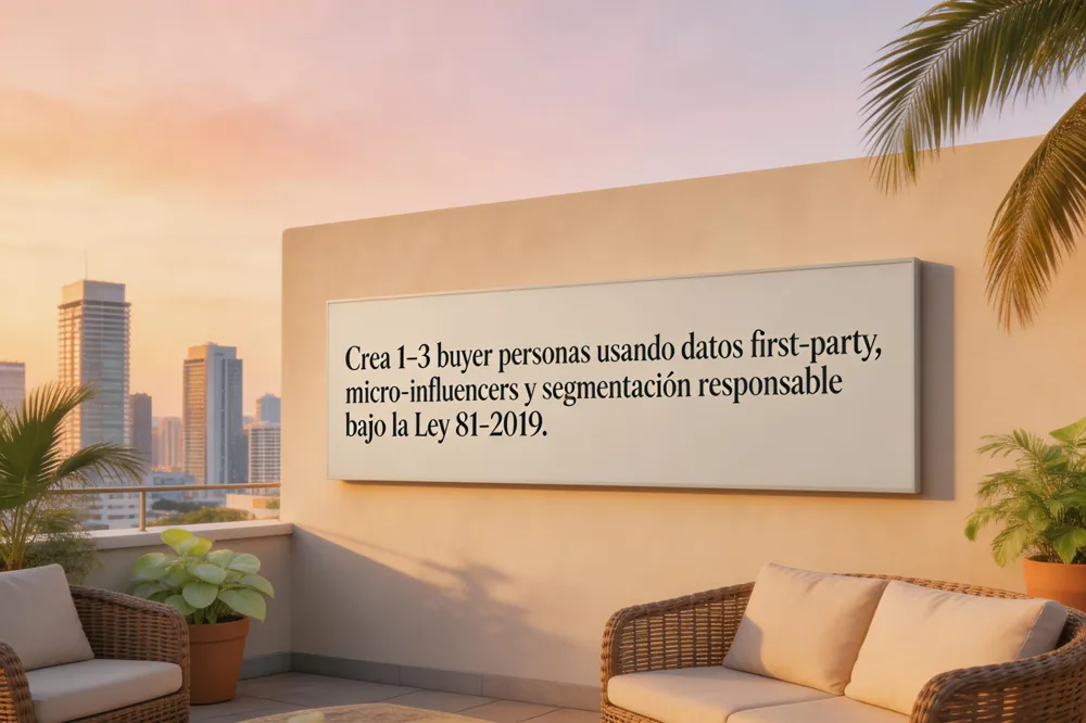 Crea 1‑3 buyer personas usando datos first‑party, micro‑influencers y segmentación responsable bajo la Ley 81‑2019.