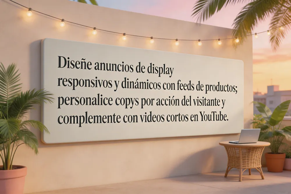 Diseñe anuncios de display responsivos y dinámicos con feeds de productos; personalice copys por acción del visitante y complemente con videos cortos en YouTube.