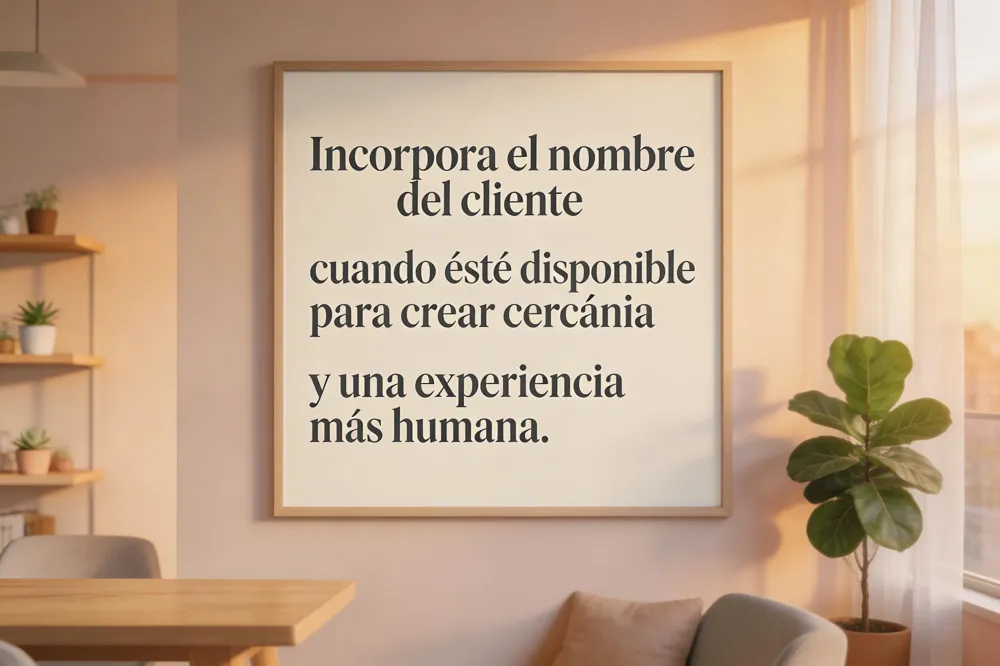 Incorpora el nombre del cliente cuando esté disponible para crear cercanía y una experiencia más humana.