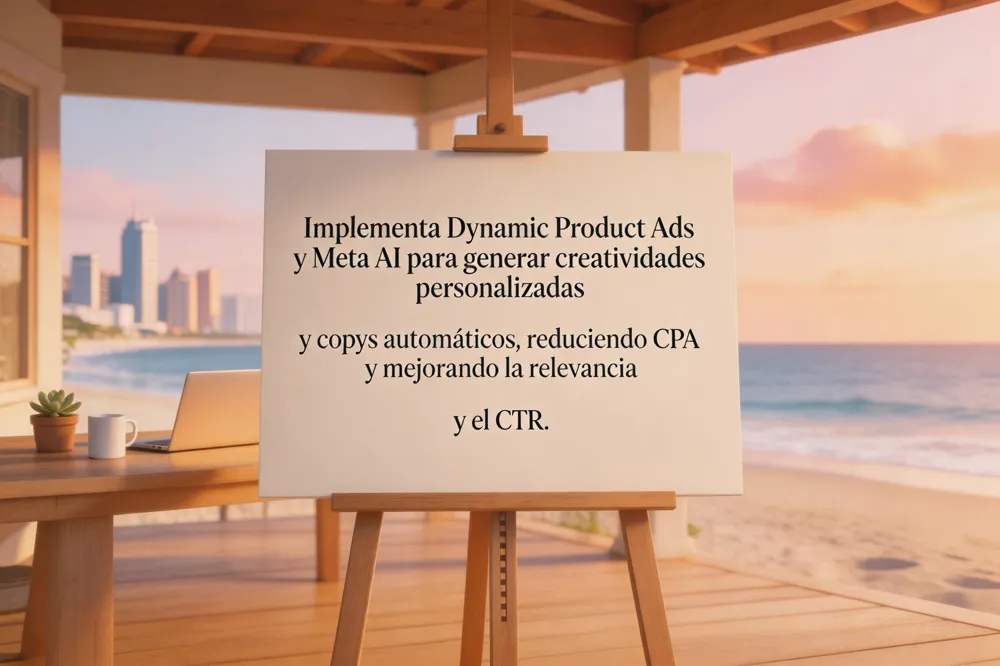 Implementa Dynamic Product Ads y Meta AI para generar creatividades personalizadas y copys automáticos, reduciendo CPA y mejorando la relevancia y el CTR.