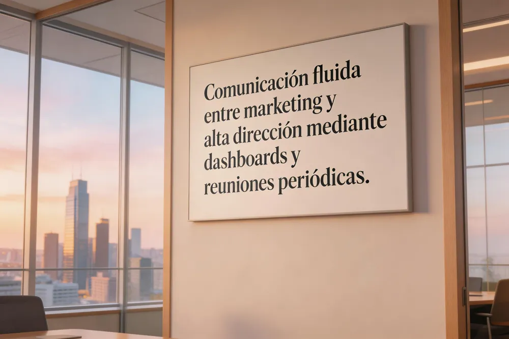 Comunicación fluida entre marketing y alta dirección mediante dashboards y reuniones periódicas.