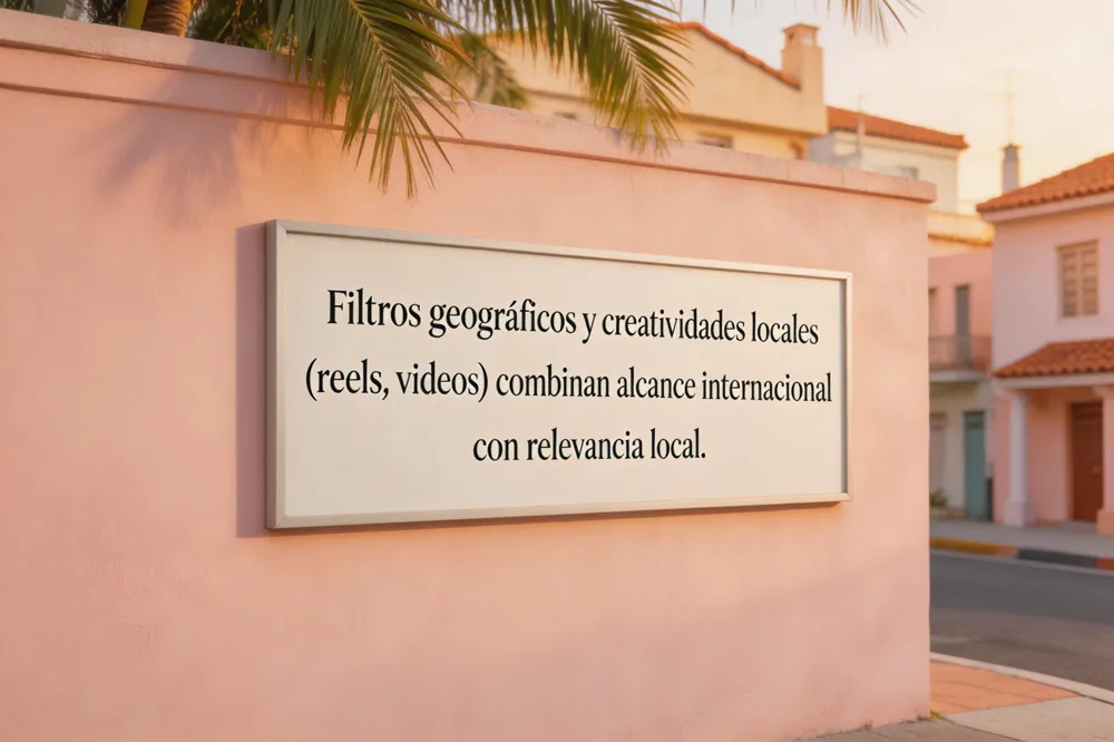 Filtros geográficos y creatividades locales (reels, videos) combinan alcance internacional con relevancia local.