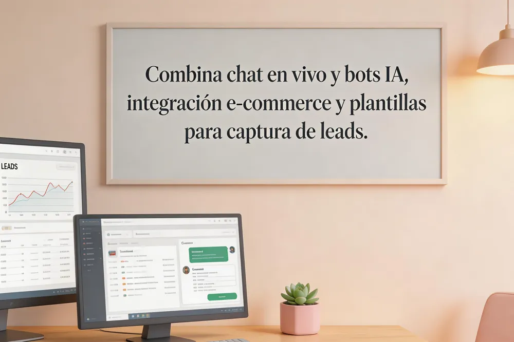 Combina chat en vivo y bots IA, integración e‑commerce y plantillas para captura de leads.