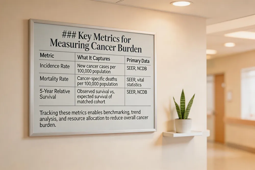 ### Key Metrics for Measuring Cancer Burden
| Metric | What It Captures | Primary Data Source |
|---|---|---|
| Incidence Rate | New cancer cases per 100,000 population | SEER, NCDB |
| Mortality Rate | Cancer‑specific deaths per 100,000 population | SEER, vital statistics |
| 5‑Year Relative Survival | Observed survival vs. expected survival of matched cohort | SEER, NCDB |
Tracking these metrics enables benchmarking, trend analysis, and resource allocation to reduce overall cancer burden.