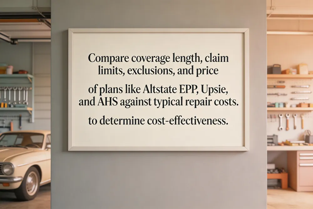 Compare coverage length, claim limits, exclusions, and price of plans like Allstate EPP, Upsie, and AHS against typical repair costs to determine cost‑effectiveness.