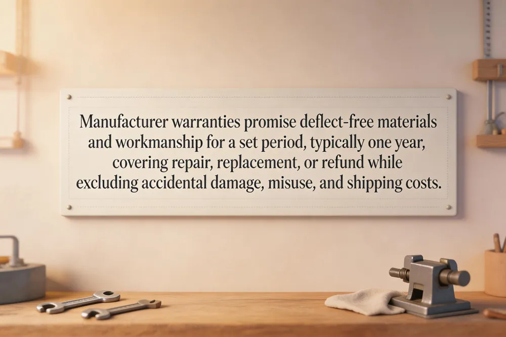Manufacturer warranties promise defect‑free materials and workmanship for a set period, typically one year, covering repair, replacement, or refund while excluding accidental damage, misuse, and shipping costs.