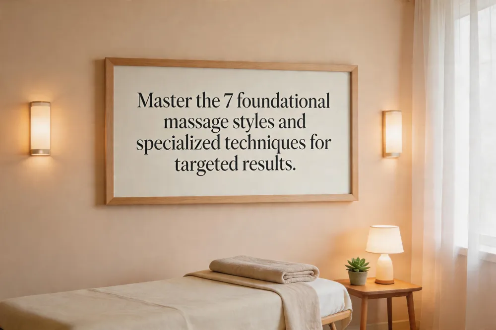Master the 7 foundational massage styles and specialized techniques for targeted results.