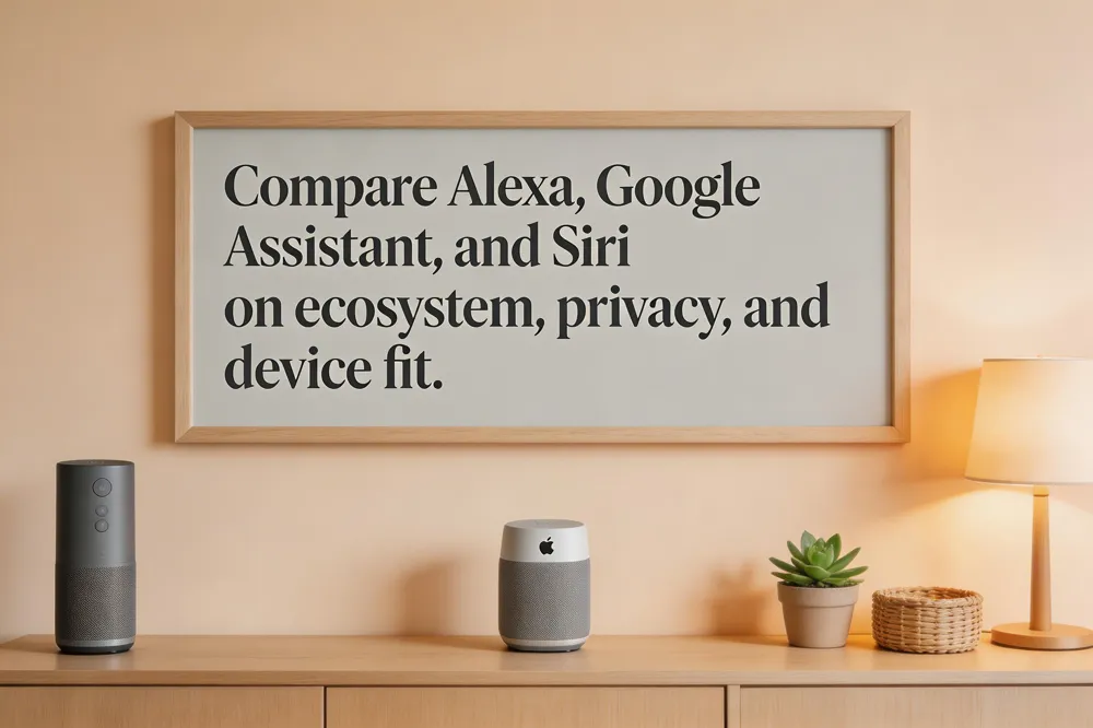 Compare Alexa, Google Assistant, and Siri on ecosystem, privacy, and device fit.