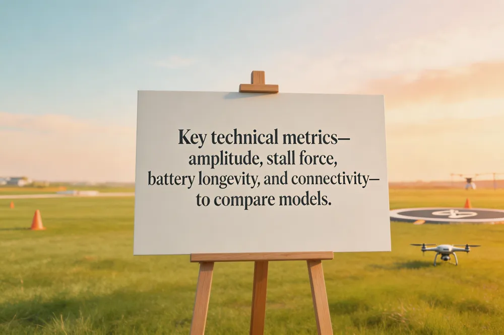 Key technical metrics—amplitude, stall force, battery longevity, and connectivity—to compare models.