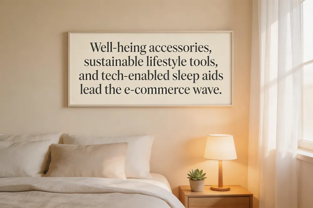 Well‑being accessories, sustainable lifestyle tools, and tech‑enabled sleep aids lead the e‑commerce wave.