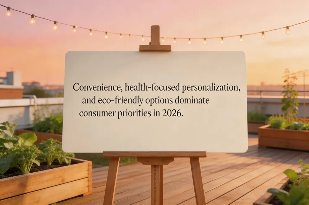 Convenience, health‑focused personalization, and eco‑friendly options dominate consumer priorities in 2026.