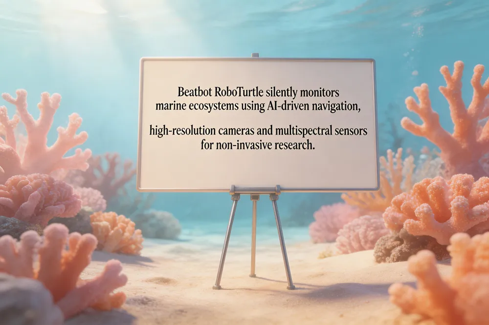 Beatbot RoboTurtle silently monitors marine ecosystems using AI‑driven navigation, high‑resolution cameras and multispectral sensors for non‑invasive research.