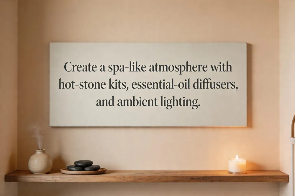 Create a spa‑like atmosphere with hot‑stone kits, essential‑oil diffusers, and ambient lighting.