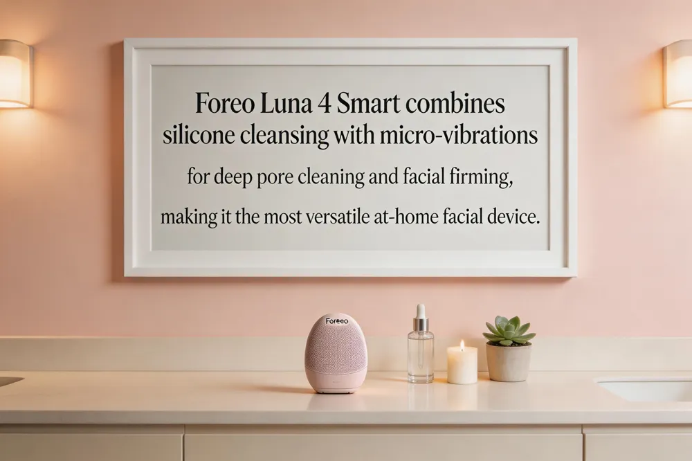 Foreo Luna 4 Smart combines silicone cleansing with micro‑vibrations for deep pore cleaning and facial firming, making it the most versatile at‑home facial device.