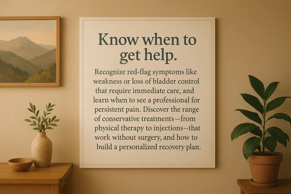 Know when to get help. Recognize red-flag symptoms like weakness or loss of bladder control that require immediate care, and learn when to see a professional for persistent pain. Discover the range of conservative treatments—from physical therapy to injections—that work without surgery, and how to build a personalized recovery plan.