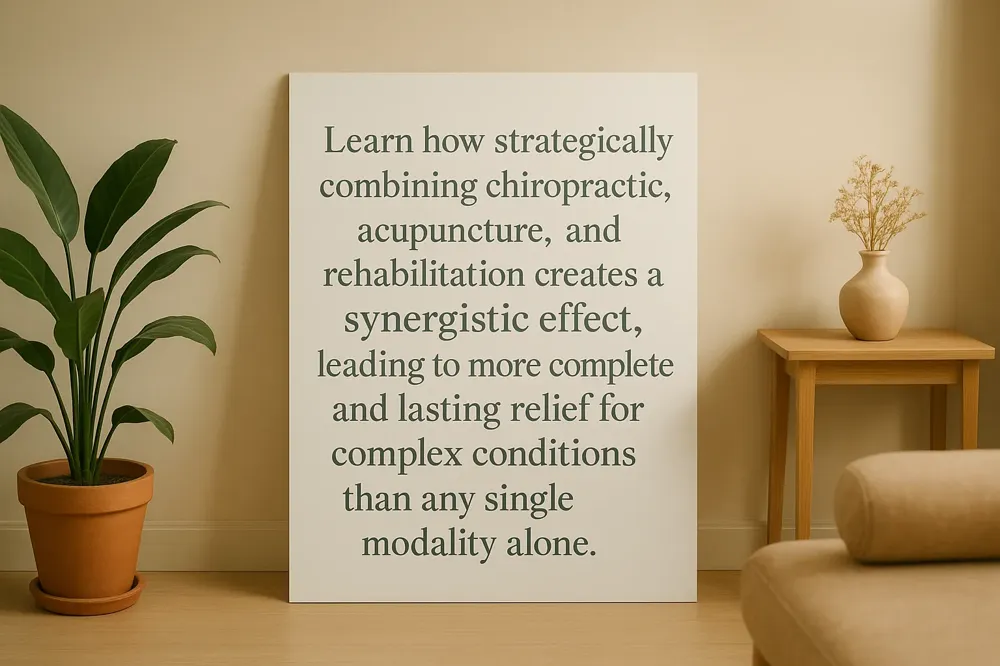 Learn how strategically combining chiropractic, acupuncture, and rehabilitation creates a synergistic effect, leading to more complete and lasting relief for complex conditions than any single modality alone.