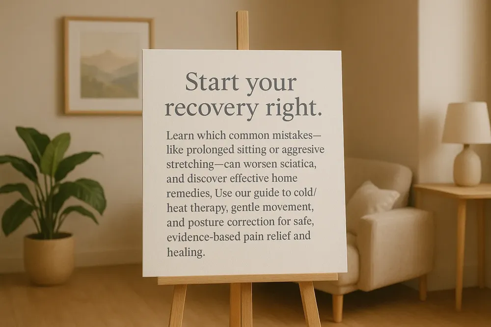 Start your recovery right. Learn which common mistakes—like prolonged sitting or aggressive stretching—can worsen sciatica, and discover effective home remedies. Use our guide to cold/heat therapy, gentle movement, and posture correction for safe, evidence-based pain relief and healing.