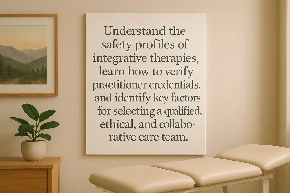 Understand the safety profiles of integrative therapies, learn how to verify practitioner credentials, and identify key factors for selecting a qualified, ethical, and collaborative care team.
