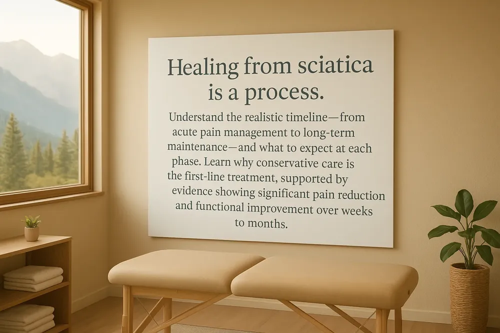 Healing from sciatica is a process. Understand the realistic timeline—from acute pain management to long-term maintenance—and what to expect at each phase. Learn why conservative care is the first-line treatment, supported by evidence showing significant pain reduction and functional improvement over weeks to months.