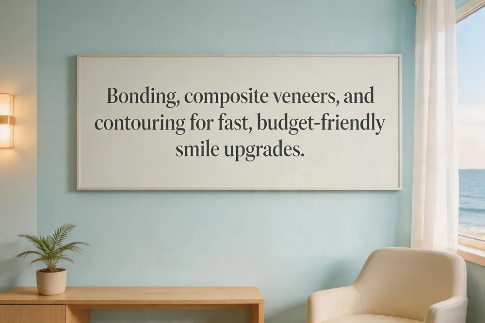 Bonding, composite veneers, and contouring for fast, budget‑friendly smile upgrades.