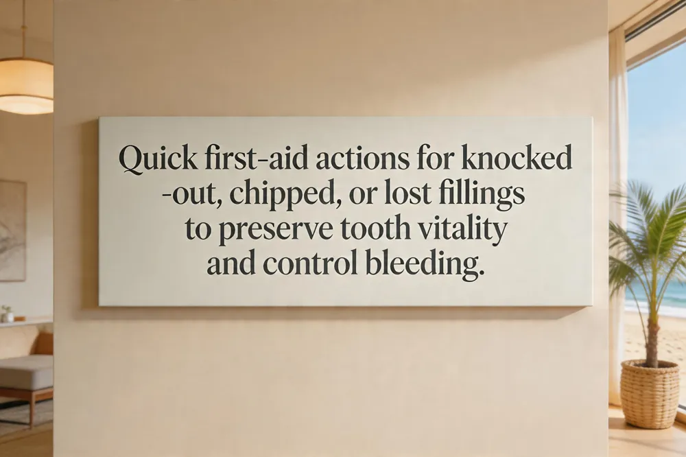 Quick first‑aid actions for knocked‑out, chipped, or lost fillings to preserve tooth vitality and control bleeding.
