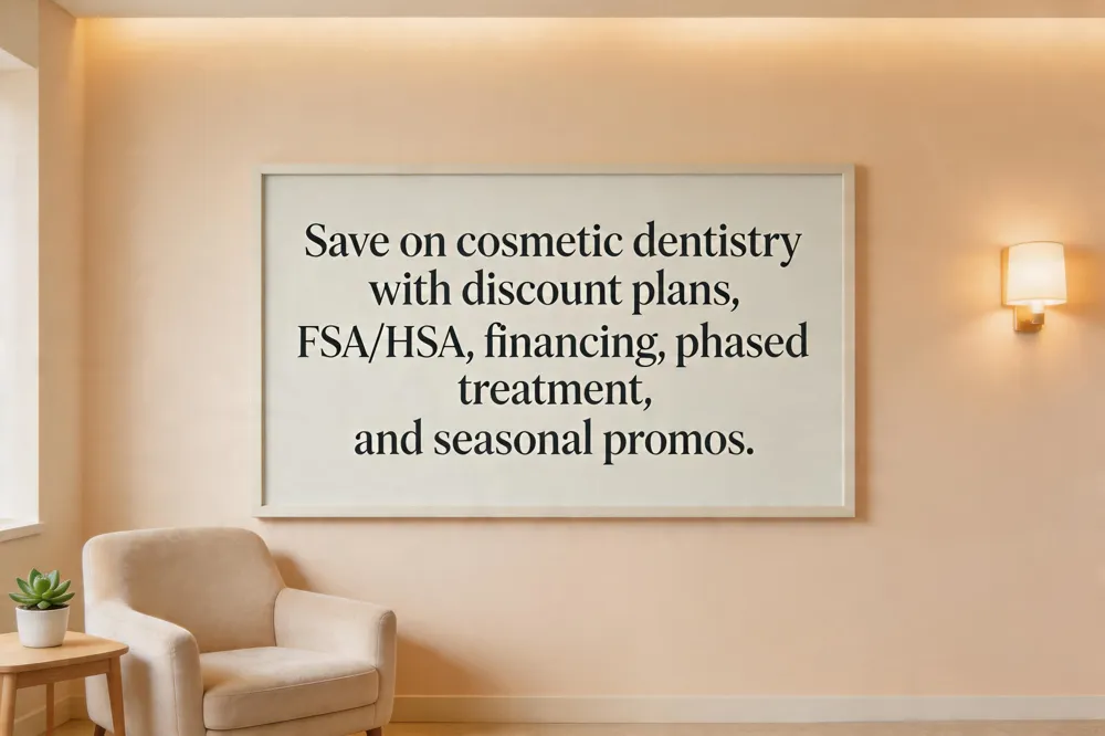 Save on cosmetic dentistry with discount plans, FSA/HSA, financing, phased treatment, and seasonal promos.