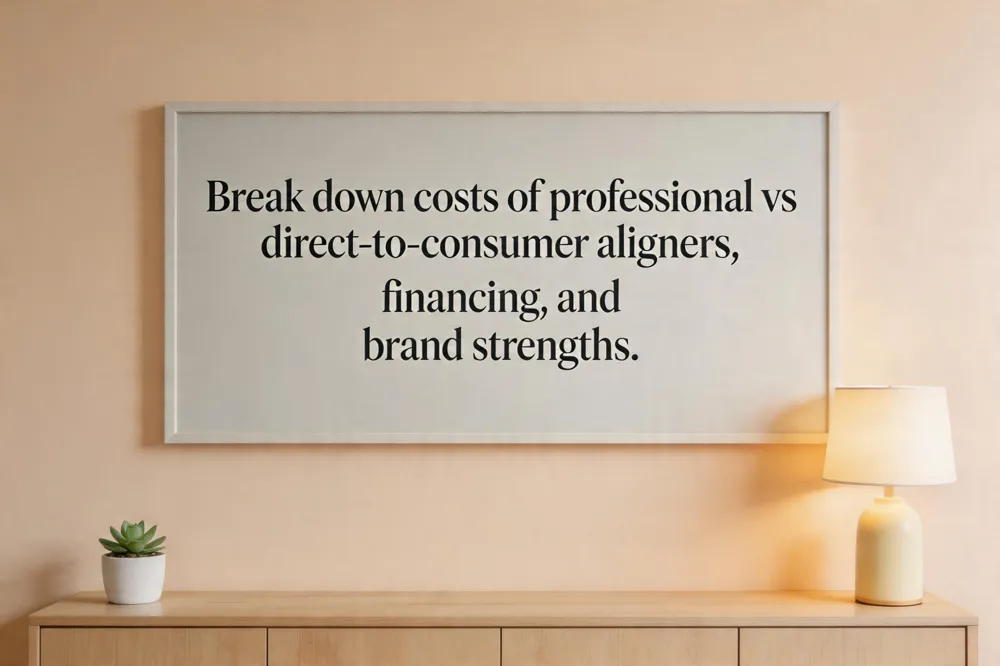 Break down costs of professional vs direct‑to‑consumer aligners, financing, and brand strengths.
