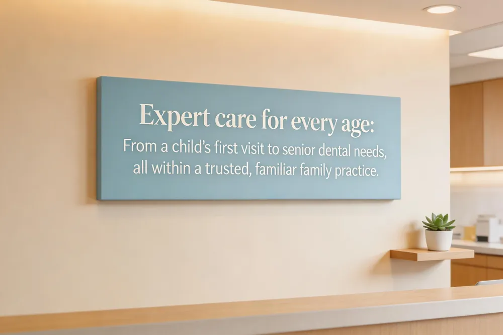 Expert care for every age: From a child's first visit to senior dental needs, all within a trusted, familiar family practice.