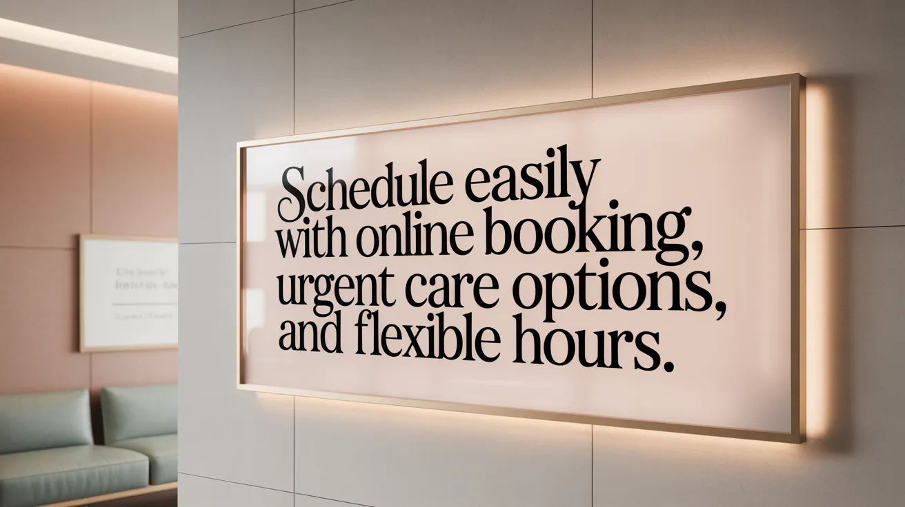 Schedule easily with online booking, urgent care options, and flexible hours.