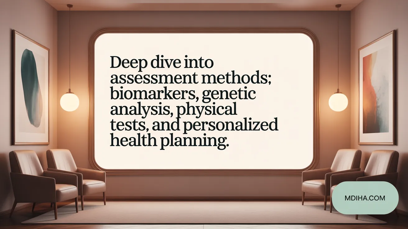 Deep Dive into Assessment Methods: Biomarkers, genetic analysis, physical tests, and tailored health planning.